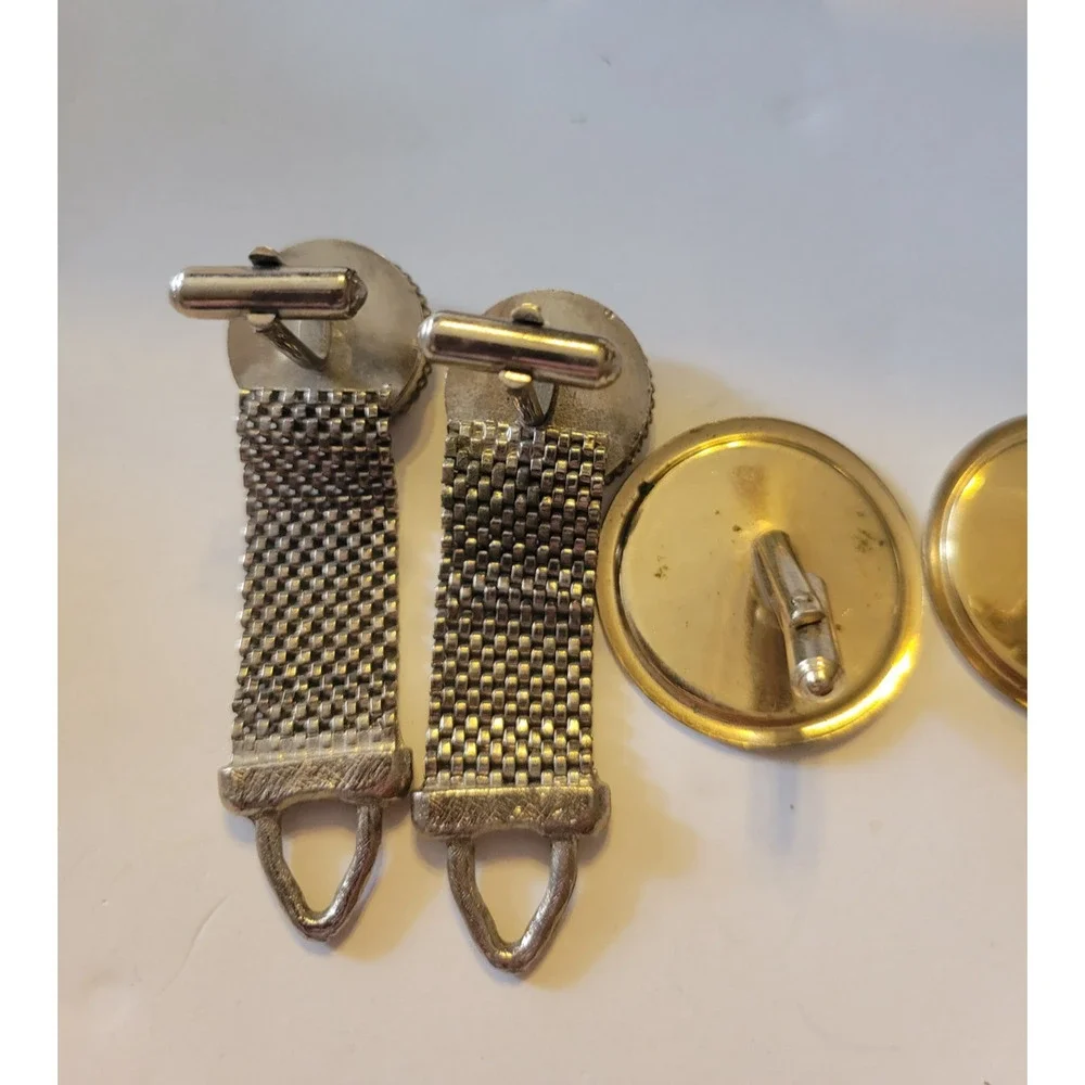 Lot of 2 Pair‎ Vintage Estate Cufflinks Gold Tone Purple Gemstone Jewelry